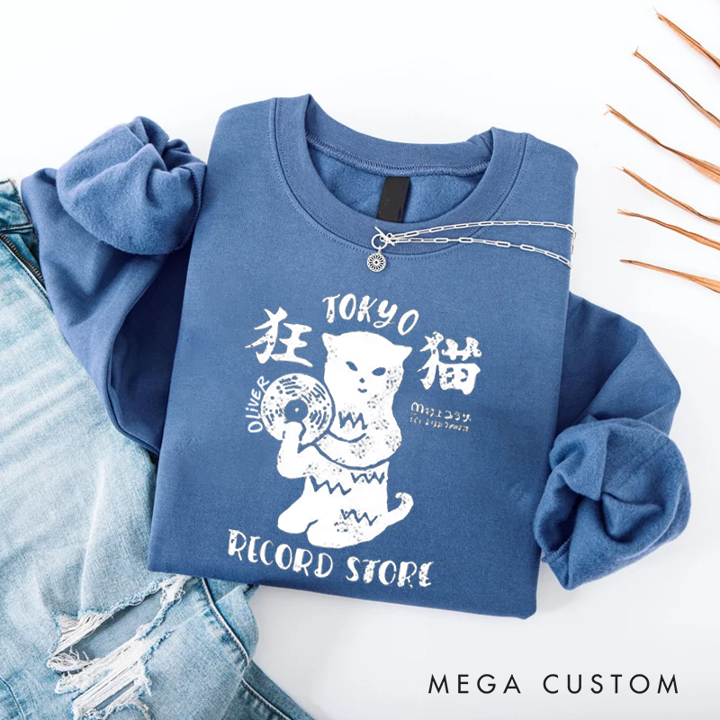 Personalized Classic Sweatshirts Tokyo Record Store Sweatshirt Vinyl Record Player Cool Vintage Rock Sweatshirt DJ Graphic Melting Band  Sweatshirt