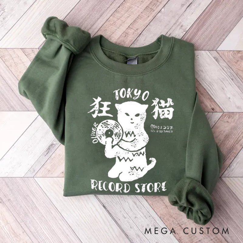 Personalized Classic Sweatshirts Tokyo Record Store Sweatshirt Vinyl Record Player Cool Vintage Rock Sweatshirt DJ Graphic Melting Band  Sweatshirt