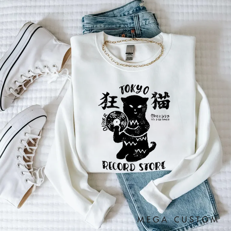 Personalized Classic Sweatshirts Tokyo Record Store Sweatshirt Vinyl Record Player Cool Vintage Rock Sweatshirt DJ Graphic Melting Band  Sweatshirt