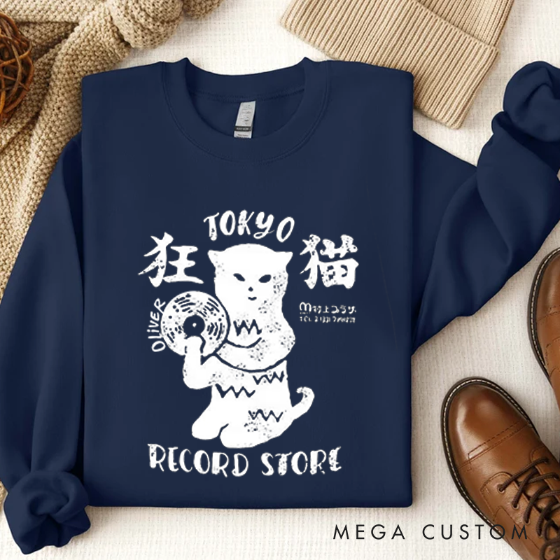 Personalized Classic Sweatshirts Tokyo Record Store Sweatshirt Vinyl Record Player Cool Vintage Rock Sweatshirt DJ Graphic Melting Band  Sweatshirt