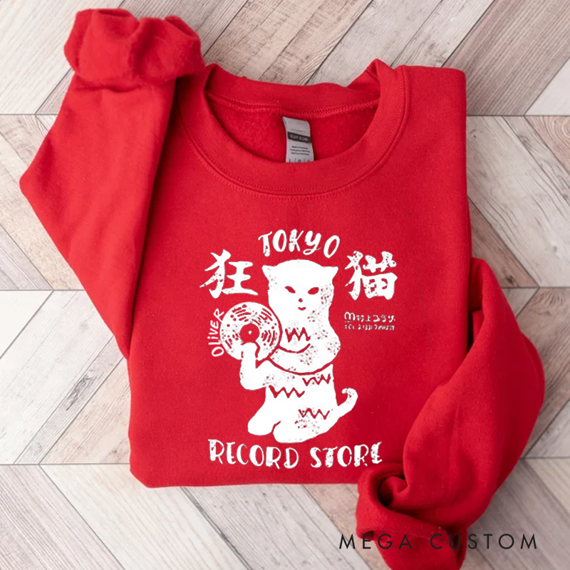 Personalized Classic Sweatshirts Tokyo Record Store Sweatshirt Vinyl Record Player Cool Vintage Rock Sweatshirt DJ Graphic Melting Band  Sweatshirt