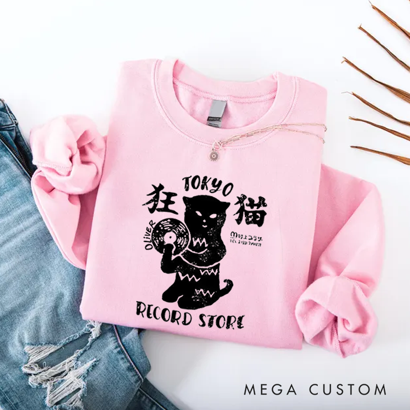 Personalized Classic Sweatshirts Tokyo Record Store Sweatshirt Vinyl Record Player Cool Vintage Rock Sweatshirt DJ Graphic Melting Band  Sweatshirt