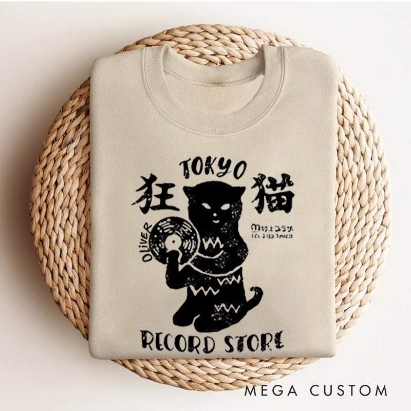 Personalized Classic Sweatshirts Tokyo Record Store Sweatshirt Vinyl Record Player Cool Vintage Rock Sweatshirt DJ Graphic Melting Band  Sweatshirt
