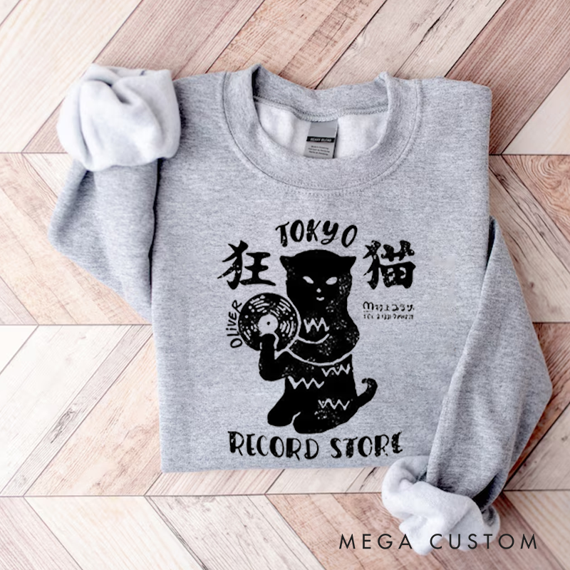 Personalized Classic Sweatshirts Tokyo Record Store Sweatshirt Vinyl Record Player Cool Vintage Rock Sweatshirt DJ Graphic Melting Band  Sweatshirt