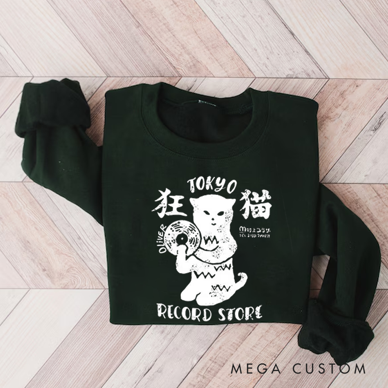 Personalized Classic Sweatshirts Tokyo Record Store Sweatshirt Vinyl Record Player Cool Vintage Rock Sweatshirt DJ Graphic Melting Band  Sweatshirt