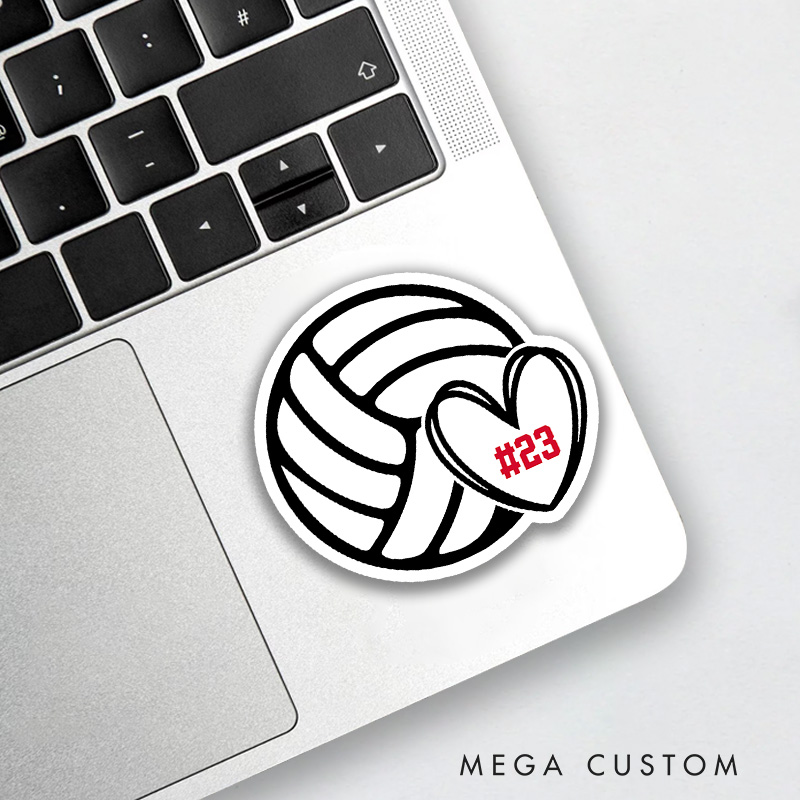 Personalized Volleyball Heart Number Design Sticker with Custom Number