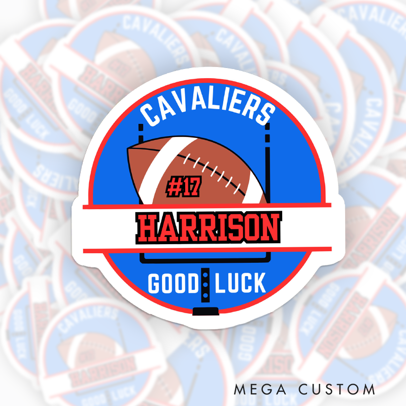 Personalized American Football and Rugby Team Sticker with Custom Team Name, Player Name and Number