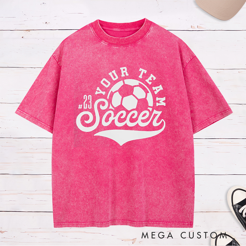 Personalized Soccer Washed T-Shirt with Retro Design and Custom Team Name and Number
