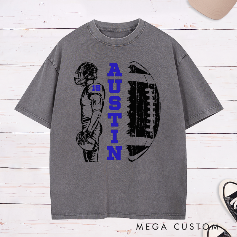 Personalized American Football Washed T-Shirts Customized with Your Name and Number