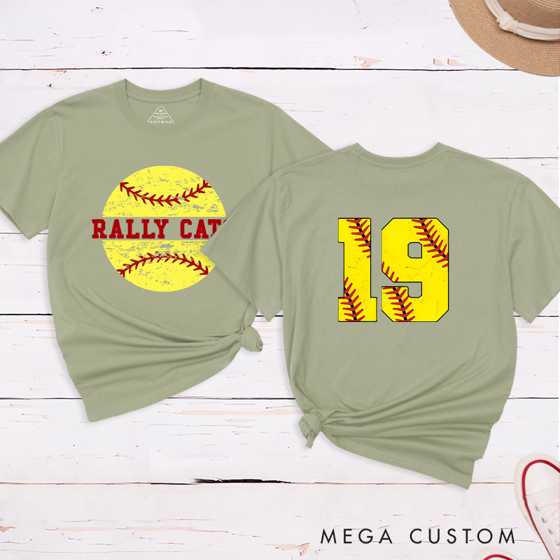 Personalized Softball T-Shirt Design Featuring Distressed Player Number with Bold Softball Stitching Graphics