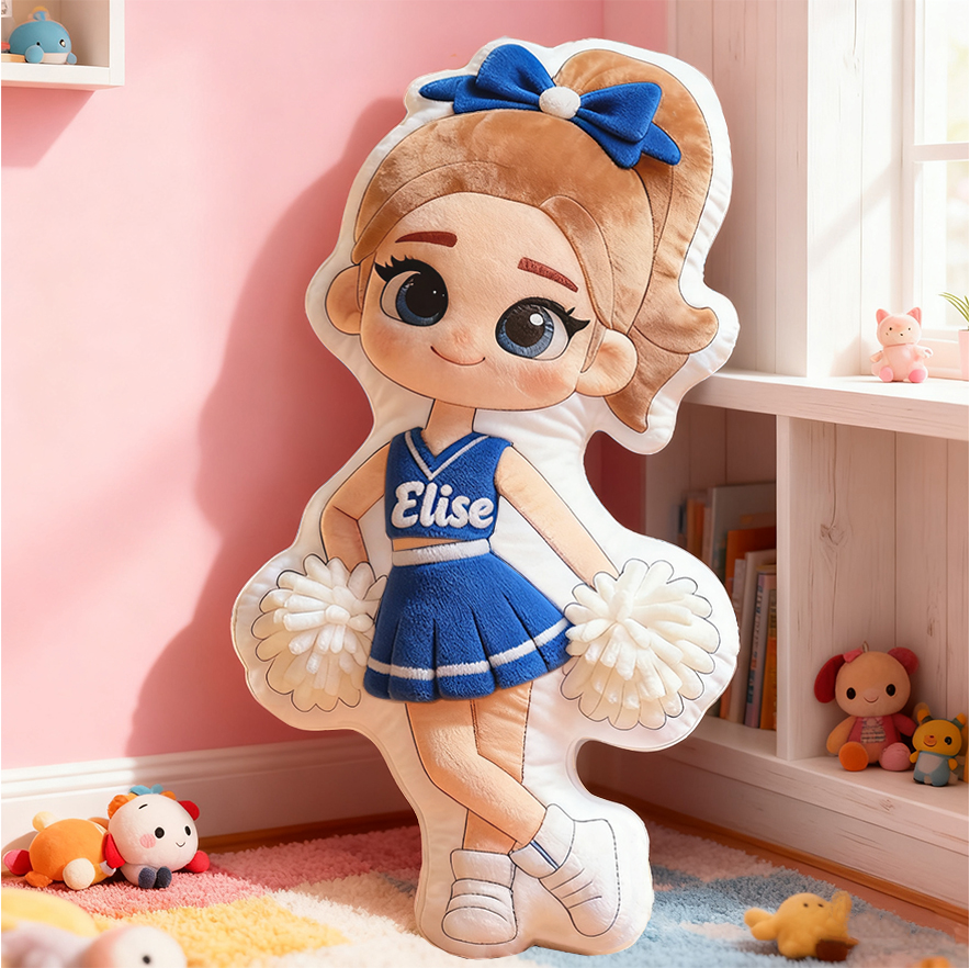 Personalized Cheerleader Gift Pillow with Custom Name and Pom-Poms