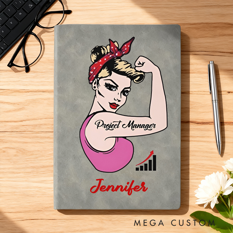 Personalized Leather Notebook for Office Worker with Project Manager Design Notebook Gift for Coworkers