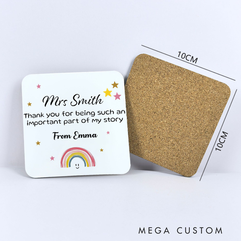 Personalized Coasters for Teachers Christmas Smile Rainbow Appreciation Gift for Teachers