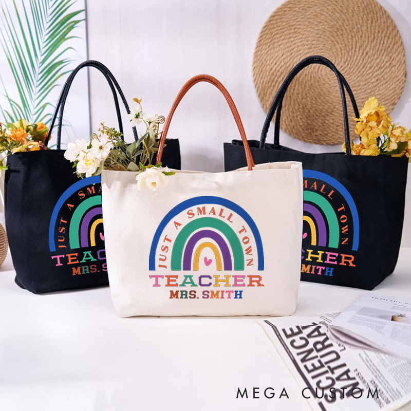 Personalized Teacher Canvas Tote Bag Teacher Rainbow Design Appreciation Gift for Teachers