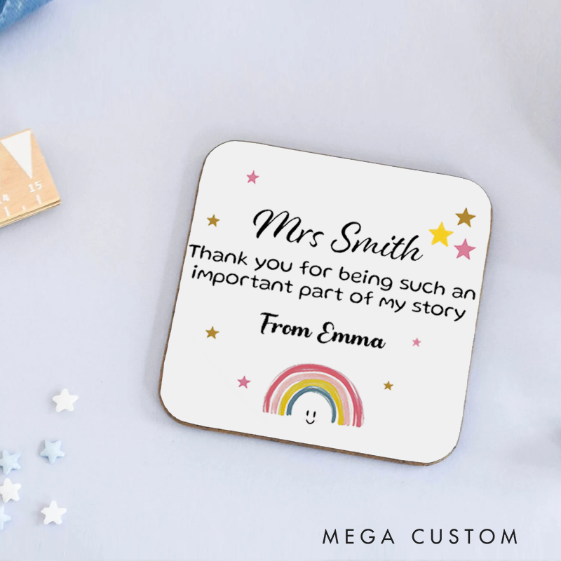 Personalized Coasters for Teachers Christmas Smile Rainbow Appreciation Gift for Teachers