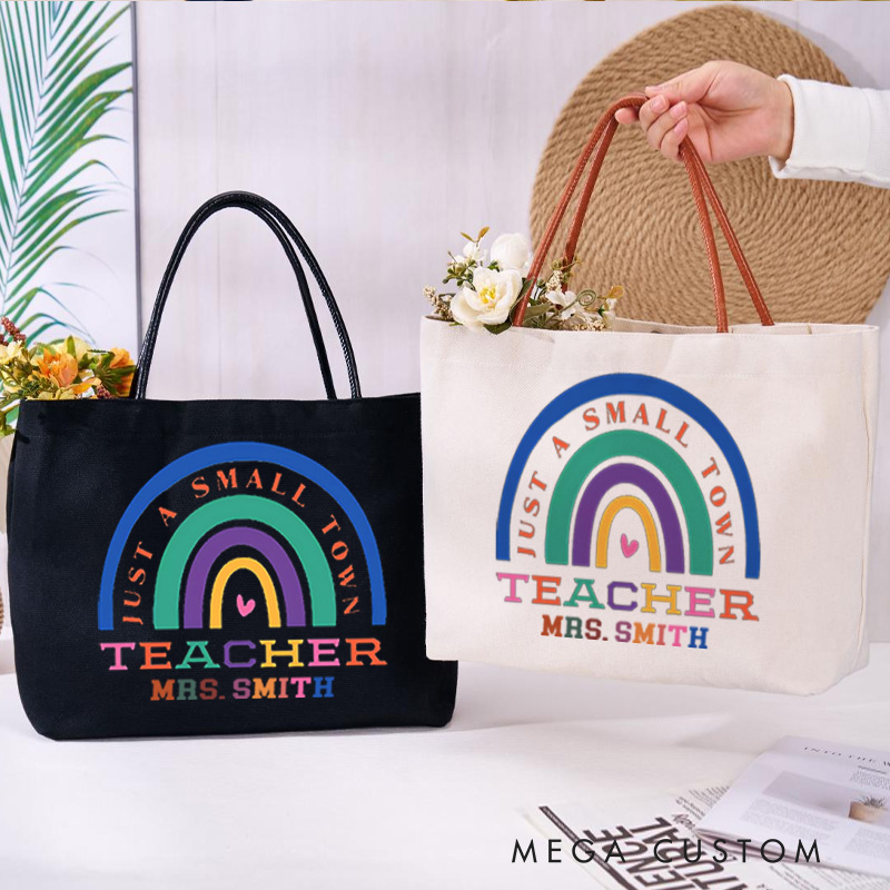 Personalized Teacher Canvas Tote Bag Teacher Rainbow Design Appreciation Gift for Teachers