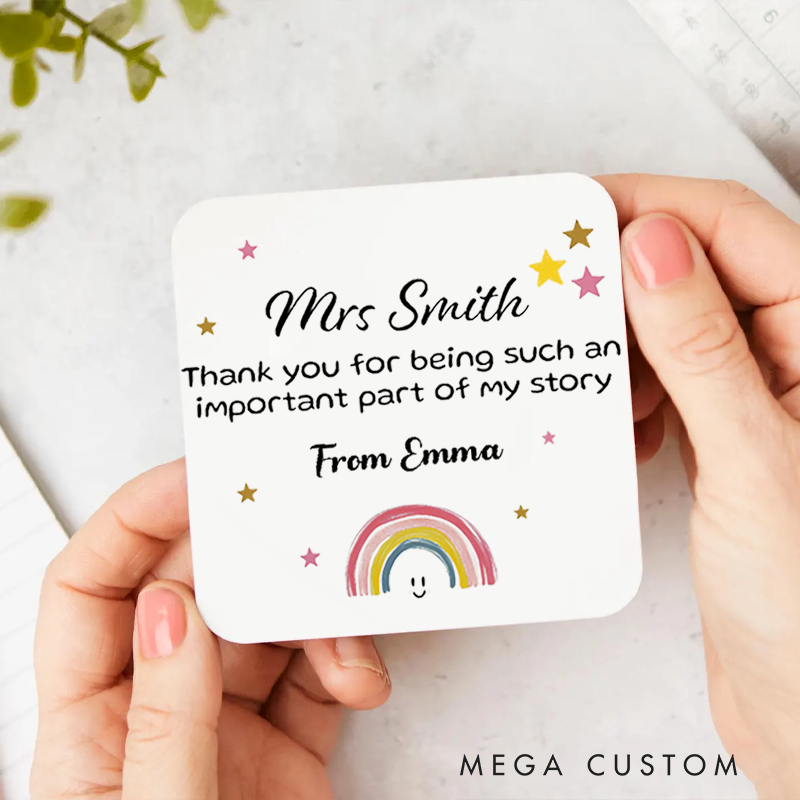 Personalized Coasters for Teachers Christmas Smile Rainbow Appreciation Gift for Teachers