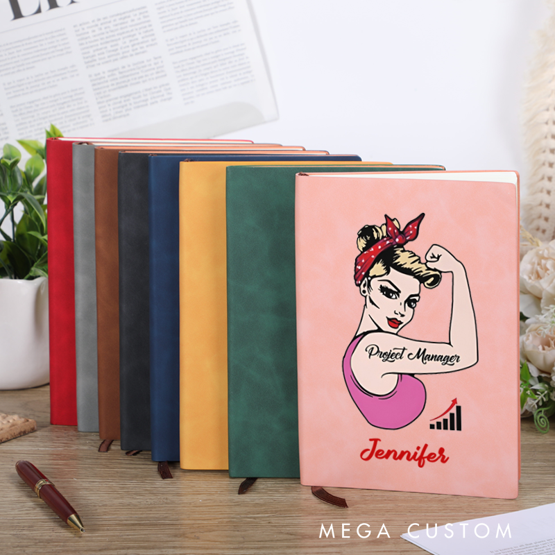 Personalized Leather Notebook for Office Worker with Project Manager Design Notebook Gift for Coworkers