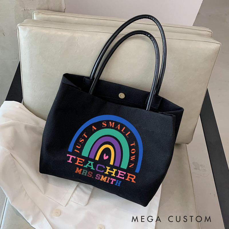Personalized Teacher Canvas Tote Bag Teacher Rainbow Design Appreciation Gift for Teachers