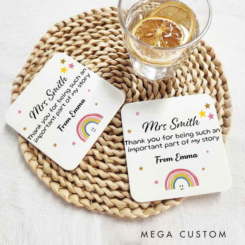 Personalized Coasters for Teachers Christmas Smile Rainbow Appreciation Gift for Teachers