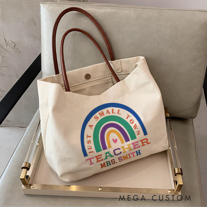 Personalized Teacher Canvas Tote Bag Teacher Rainbow Design Appreciation Gift for Teachers