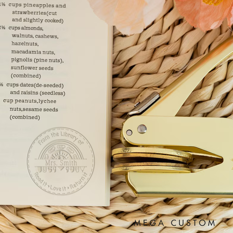 Personalized Teacher Book Embosser Stamp with Pencil Rainbow Design Thoughtful Gift for Teachers