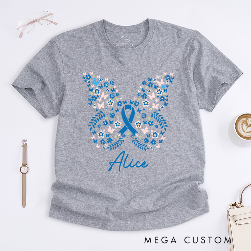 Personalized Butterfly Colon Cancer Ribbon T-Shirt Colorectal Cancer Awareness Gift