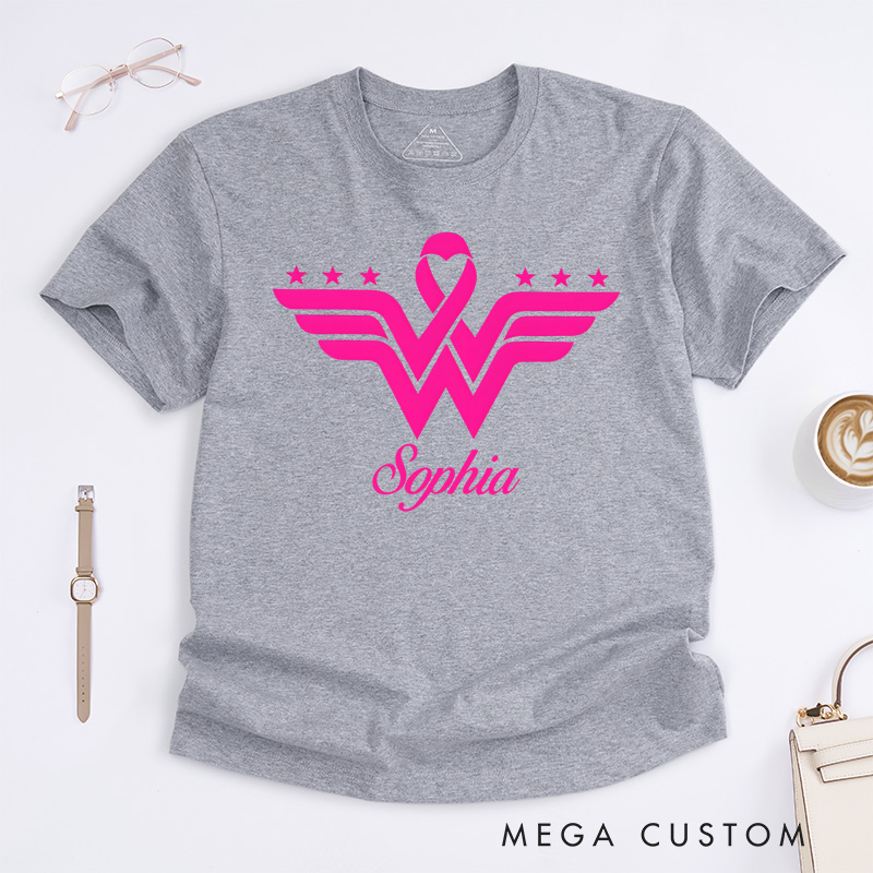 Personalized Pink Ribbon Wings Breast Cancer Awareness Empowerment Design T-shirt