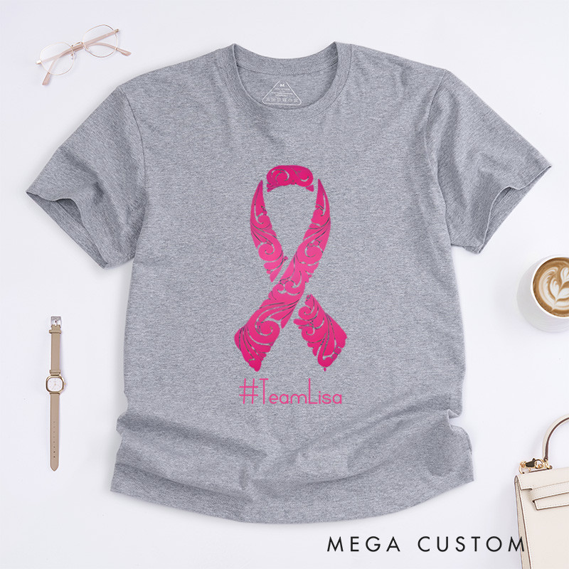 Personalized Breast Cancer Support  Awareness Fighter Pink Ribbon T-Shirt