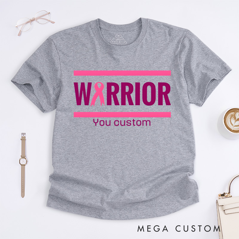 Personalized Warrior Bold Pink Ribbon Design Supporting Strength and Breast Cancer Awareness T-shirt