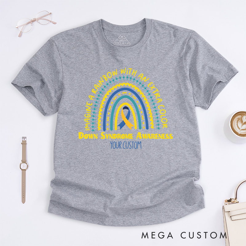 Personalized Down Syndrome Awareness Rainbow and Ribbon Design Supporting Love and Inclusion T-shirt