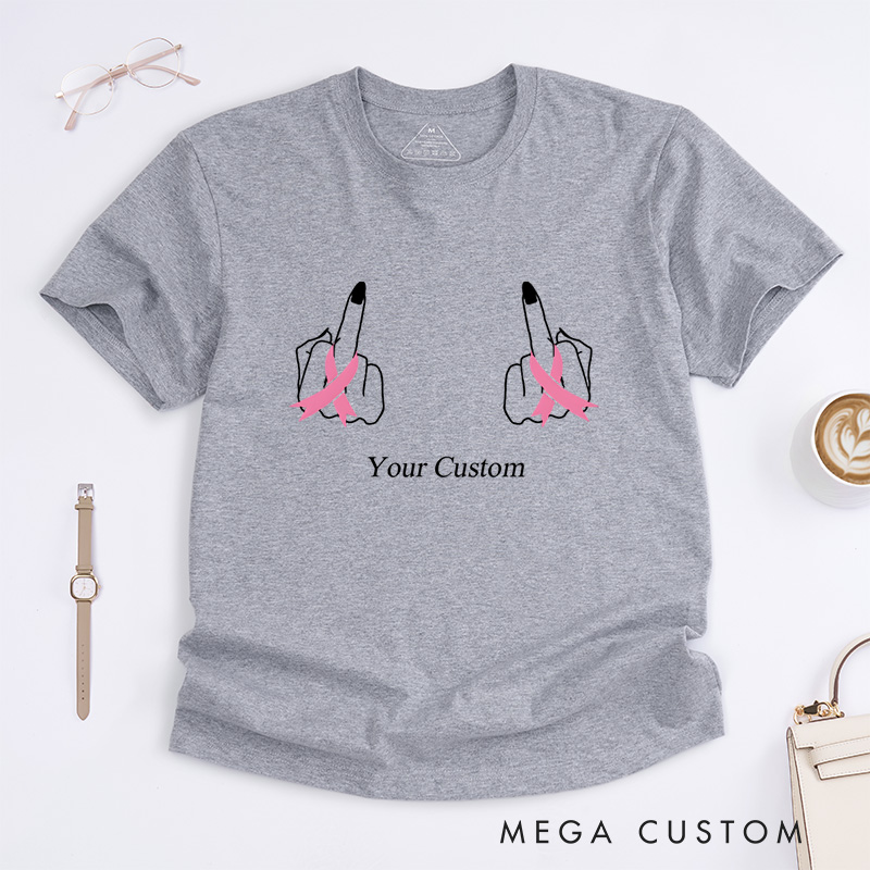 Personalized Pink Ribbon Hand Gesture Breast Cancer Awareness T-Shirt  
