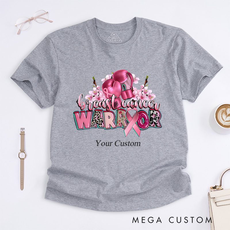 Personalized Breast Cancer Warrior Floral Ribbon Awareness Support T-Shirt  