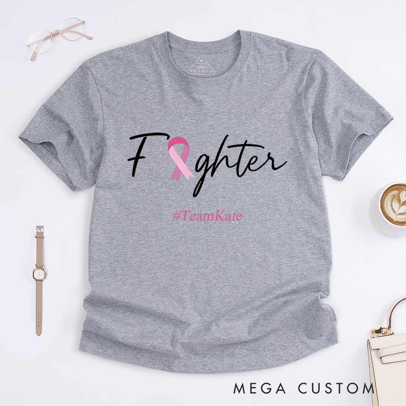 Personalized Fighter Pink Ribbon Breast Cancer Awareness Inspirational Empowerment T-Shirt  