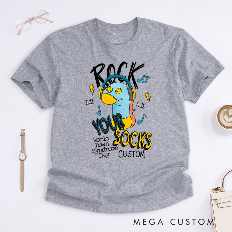 Personalized Rock Your Socks Fun Illustration Supporting World Down Syndrome Day Awareness T-shirt
