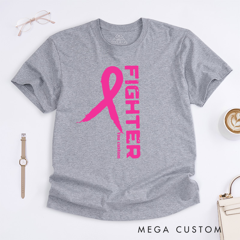 Personalized Fighter Vertical Pink Ribbon Breast CancerSupporting Strength and Awareness T-shirt