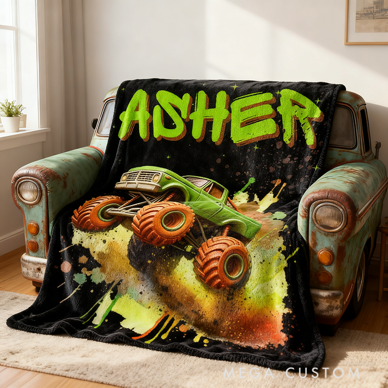 Personalized Racing Truck Adventure Blanket Custom Name Throw Blanket Gift