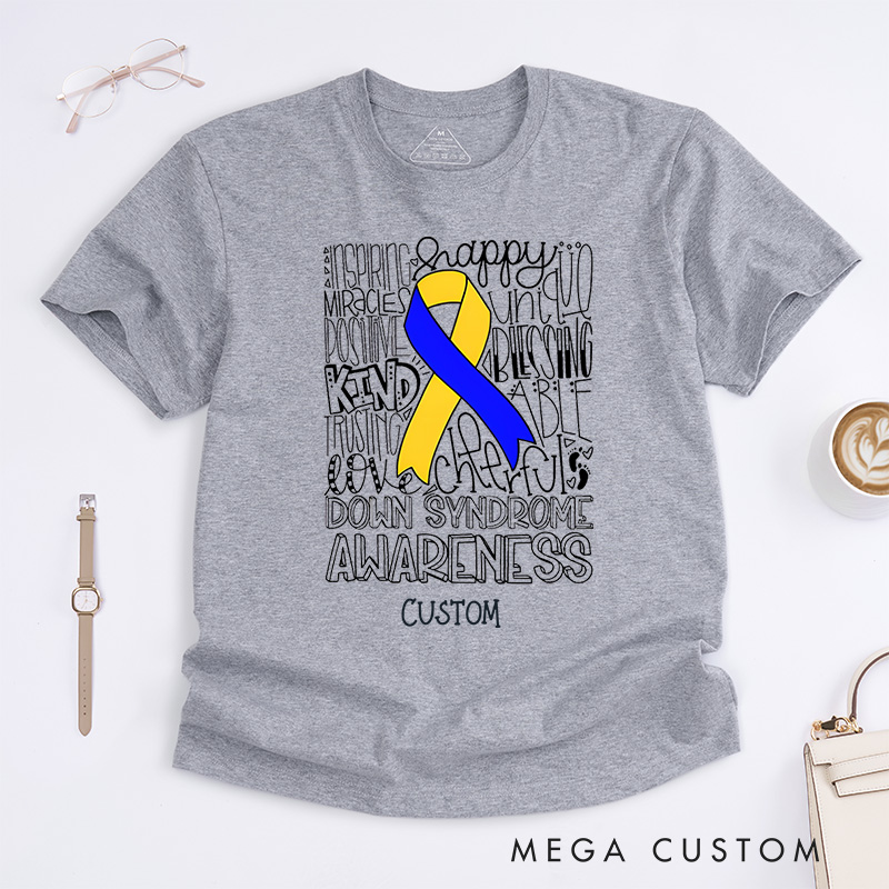 Personalized Down Syndrome Awareness Ribbon Support Inclusion Advocacy T-shirt