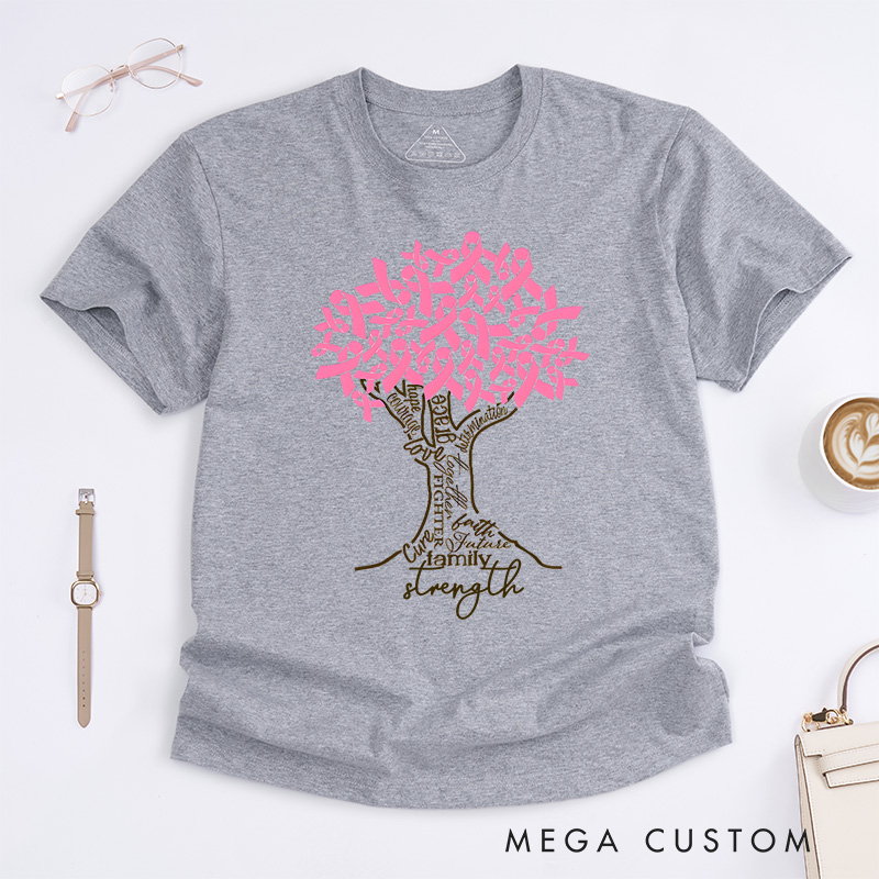 Personalized Pink Ribbon Breast Cancer Tree T-Shirt Breast Cancer Motivational Gift