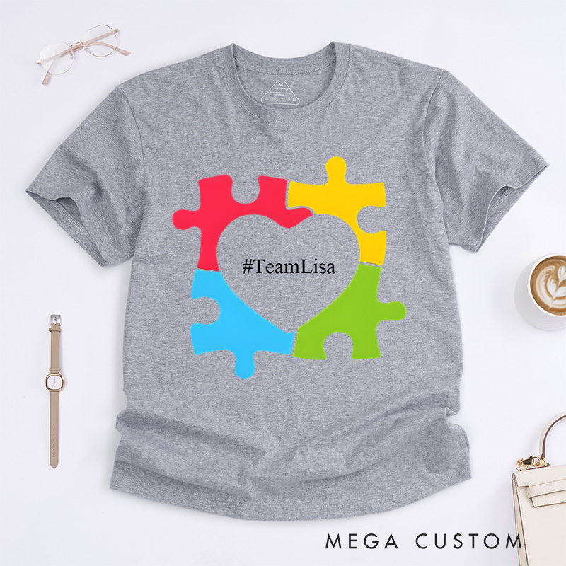 Personalized Autism Awareness Puzzle Heart Celebrate Neurodiversity Support T-Shirt  