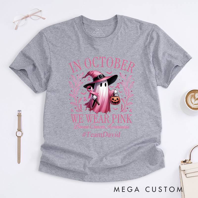 Personalized In October We Wear Pink Breast Cancer Awareness Halloween Support T-Shirt  