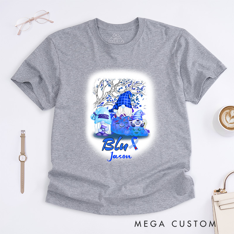 Personalized Gnomes Diabetes Awareness Blue Ribbon T-Shirt Diabetes Awareness Gift