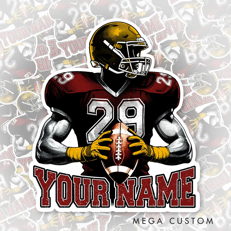 Personalized American Football Sticker with Custom Name and Number for Sports Lover