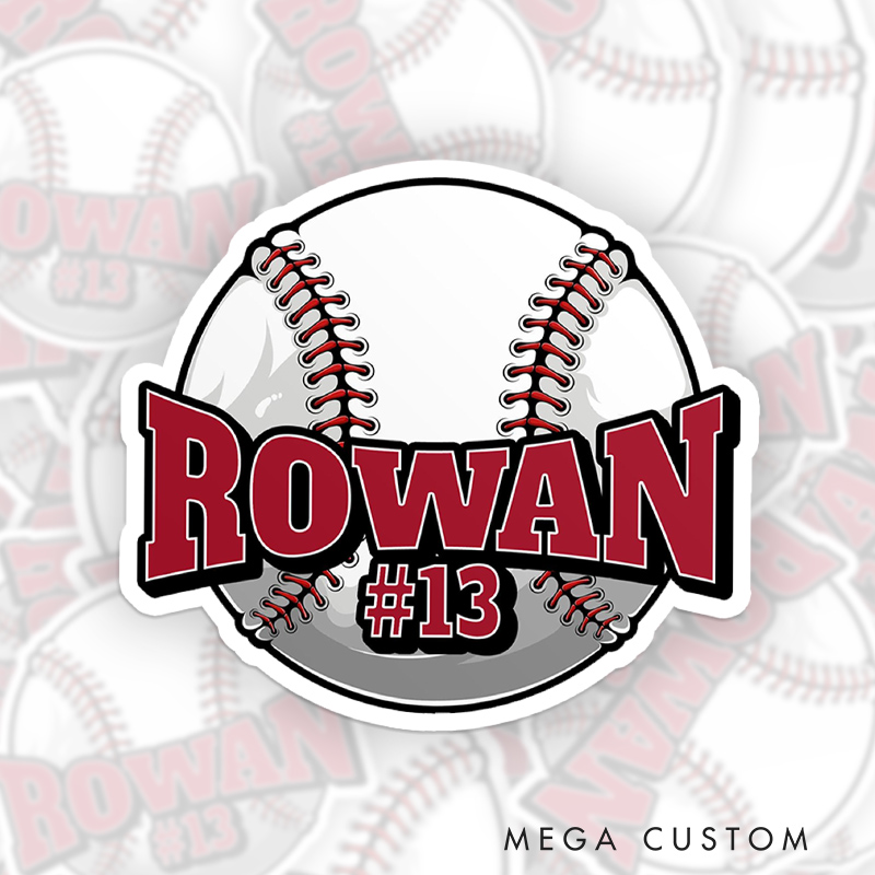 Personalized Graphic Baseball Sticker with Customizable Name and Number  