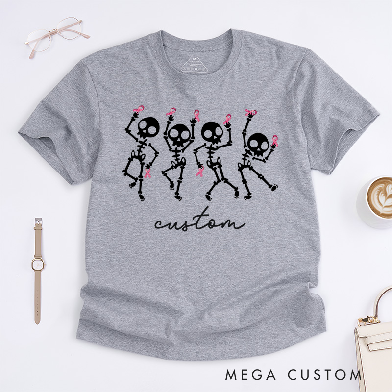 Personalized Dancing Skeletons Breast Cancer Halloween T-Shirt Breast Cancer Survivor Gift