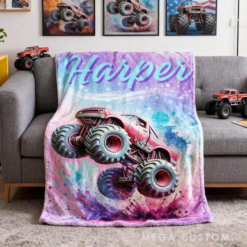 Personalized Racing Truck Adventure Blanket Custom Name Throw Blanket Gift