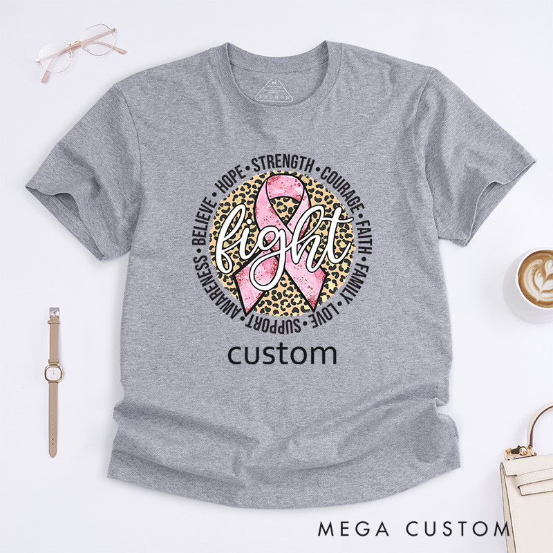 Personalized Pink Leopard Cancer Ribbon T-Shirt Fight Breast Cancer Gift