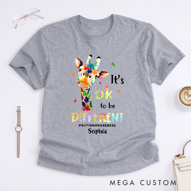 Personalized It's Ok to Be Different Giraffe Autism T-shirt