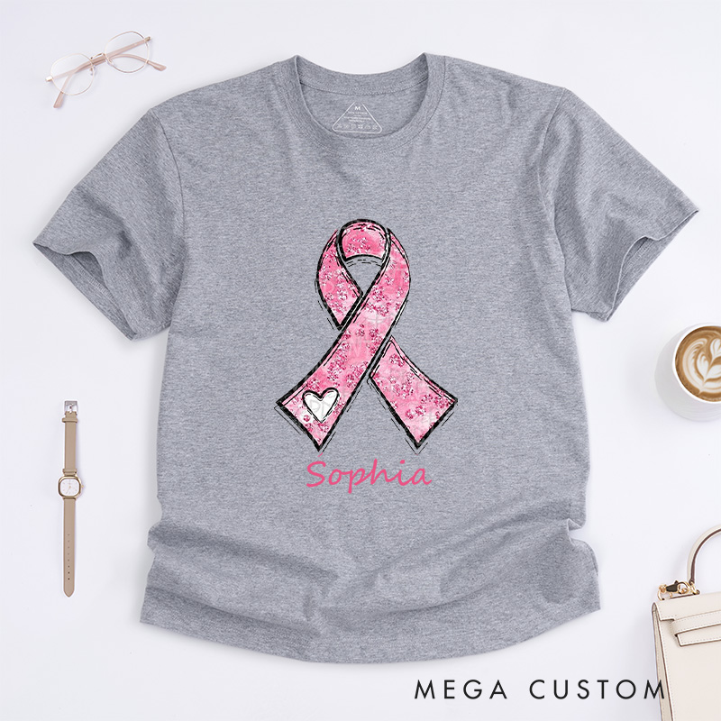Personalized Pink Ribbon Breast Cancer Awareness T-shirt Cancer Warrior Gift Cancer Survivor Gift
