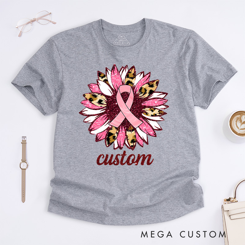 Personalized Pink Ribbon Floral Breast Cancer Awareness T-Shirt Cancer Warrior Gift